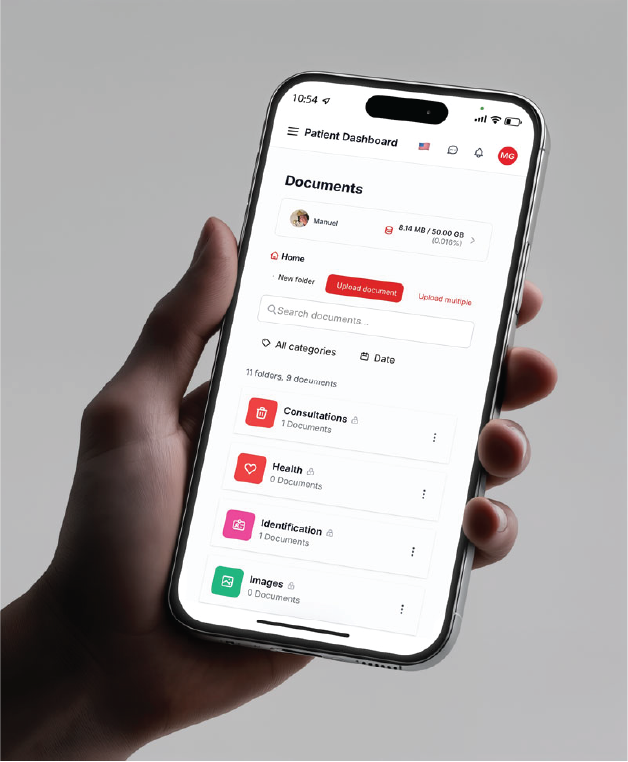 MedFiles app for healthcare professionals: organized patient medical documents on a phone